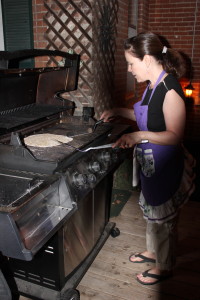 At grill with Pizza Dough
